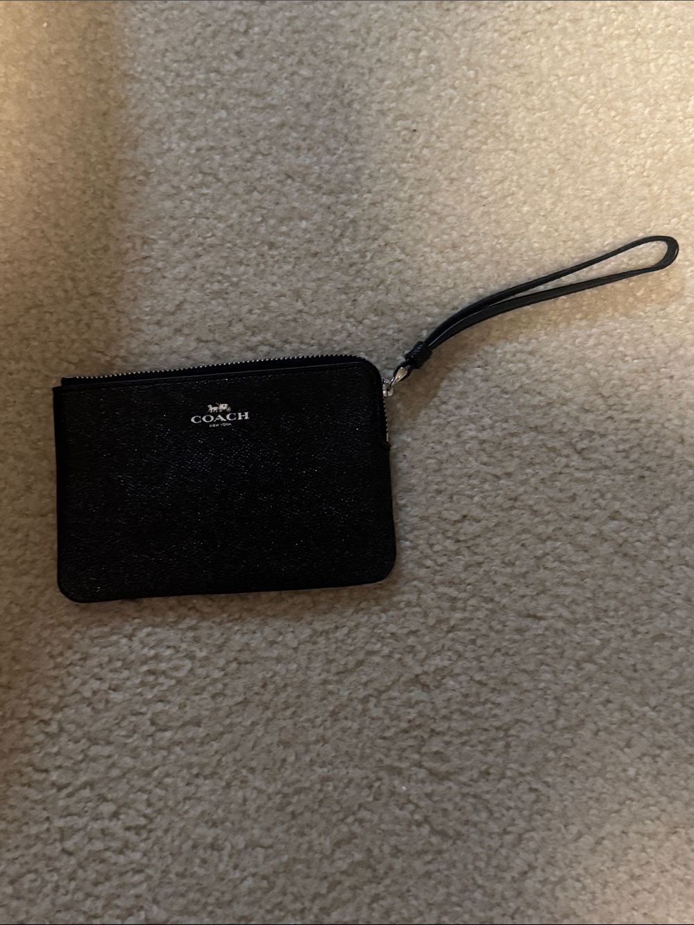 Coach Black Leather Wristlet Card Pouch with Strap